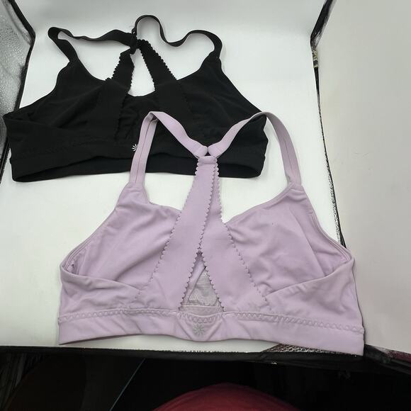Athleta Chakra Scallop Sports Bra Lot Of 2 Sz XL Purple & Black Gorpcore Workout - Picture 2 of 9